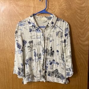 J.Jill SP Small Petite cream patterned button-up